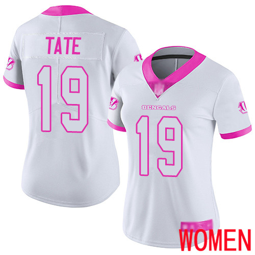 Cincinnati Bengals Limited White Pink Women Auden Tate Jersey NFL Footballl #19 Rush Fashion->women nfl jersey->Women Jersey